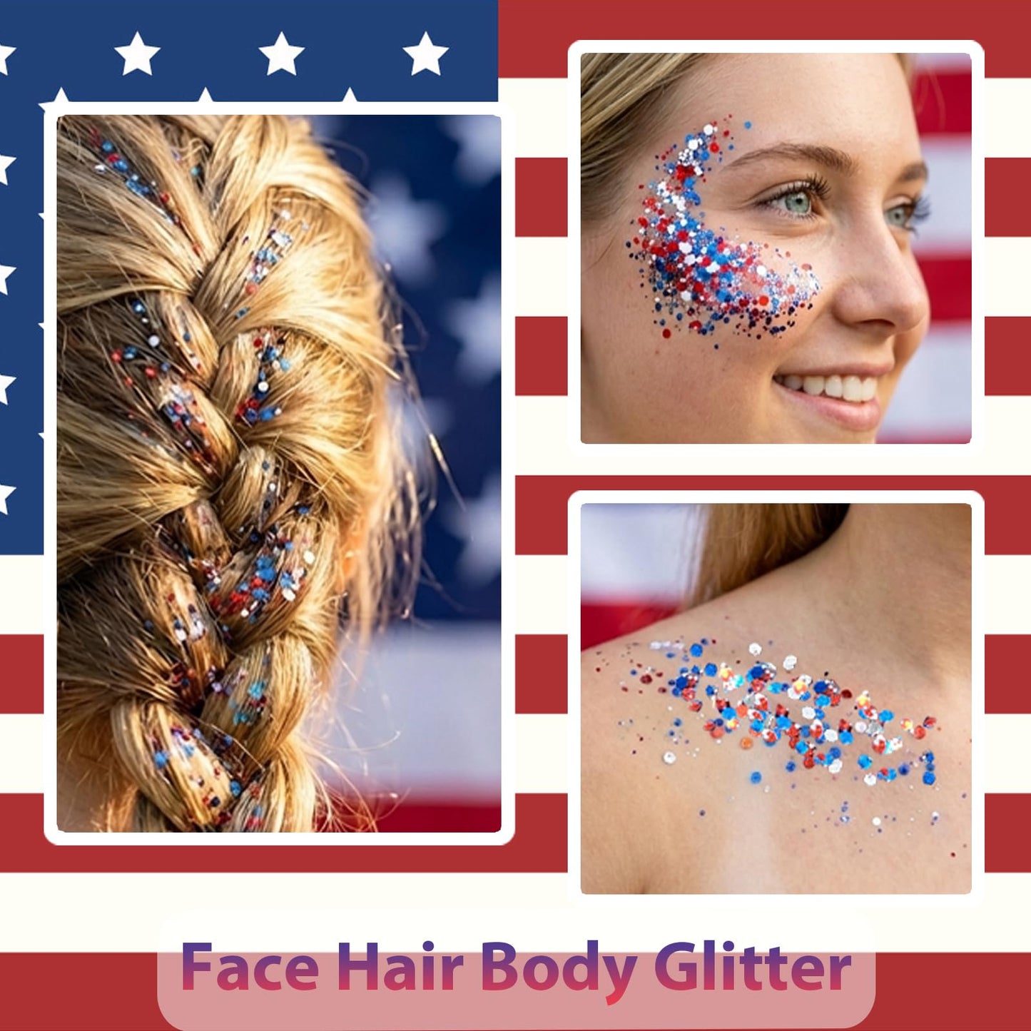 🦅4th of July Glitter Stick✨Red, White & Blue Body & Hair Sparkle-Rush
