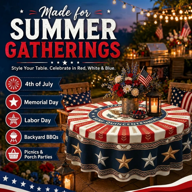 🎆USA 250th Anniversary Backyard Tablecloth - 55/70 , Red White Blue for Patriotic Gathering-Viral