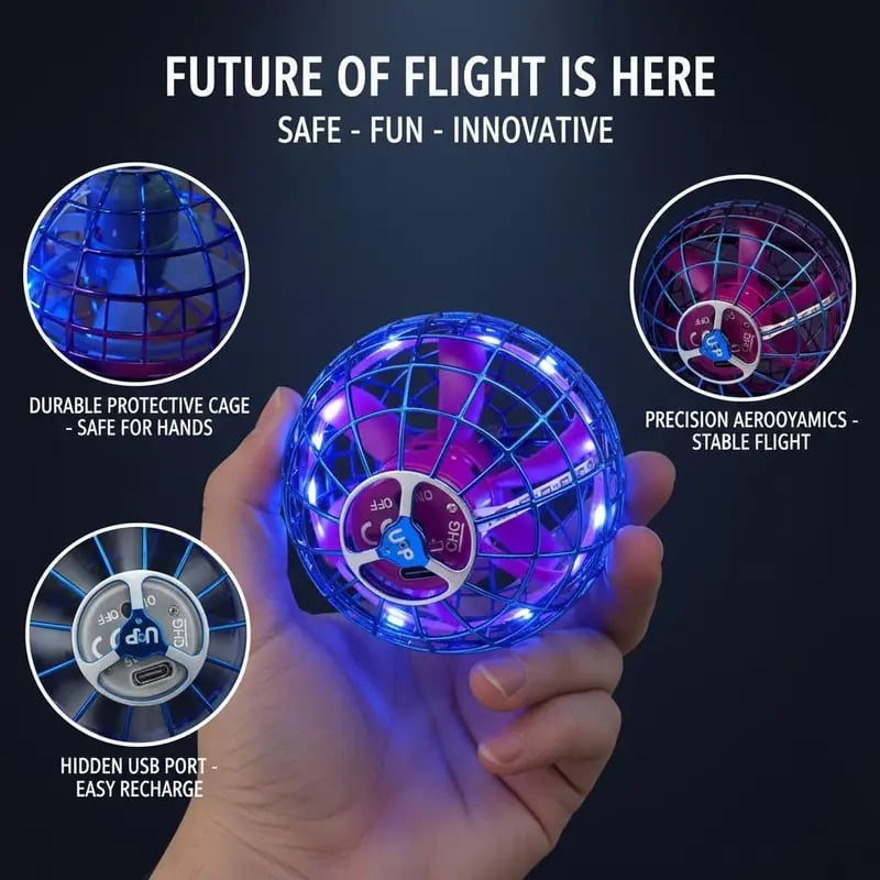 🚀 Levitating Induction Flying Ball – Smart Glow Gyro for Fingertip Play – LED Mini Drone Toy for Kids & Adults ✨-Viral