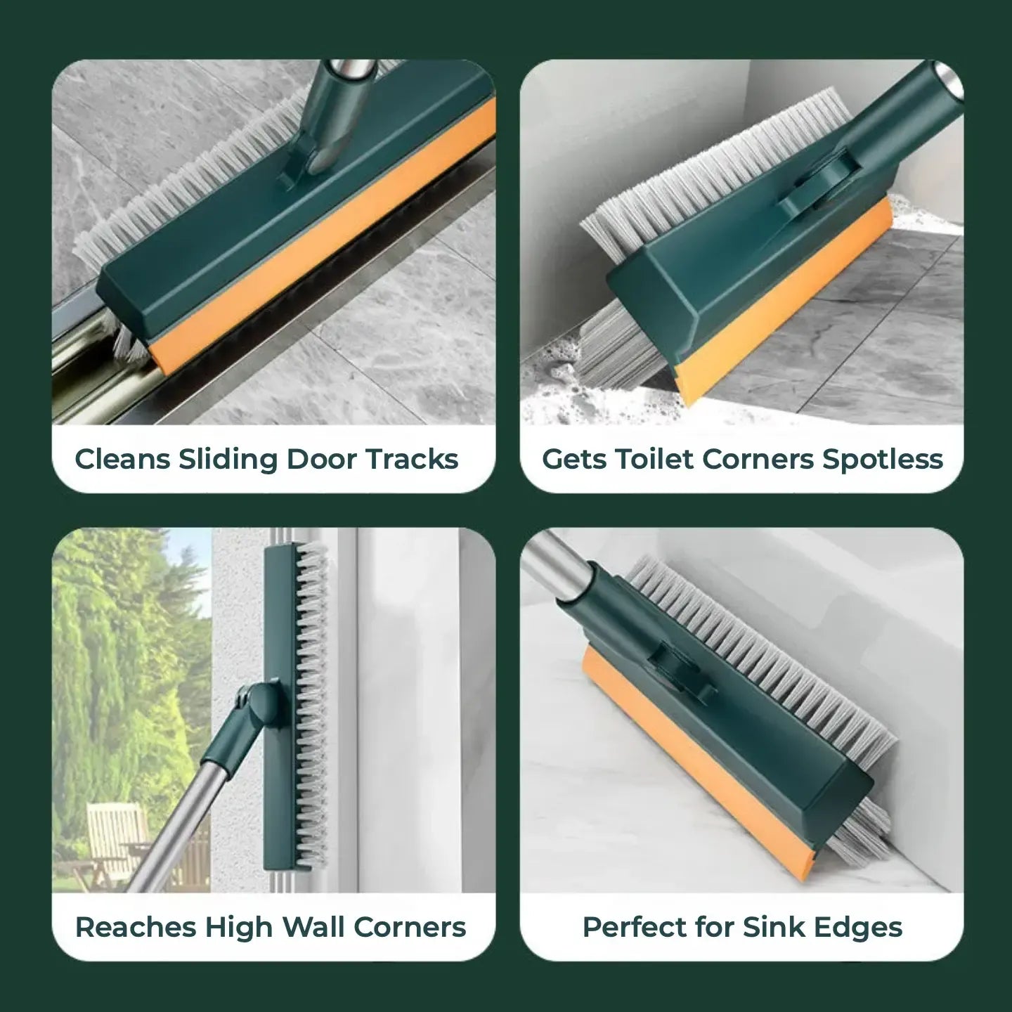 🏆Floor Scrub Brush with Long Handle, 3-in-1 Scrape and Heavy-Duty Stiff Bristle Floor Scrubber Brush with Squeegee for Cleaning Tile Wall Deck Bathroom Patio Garage Kitchen home kit - AD0