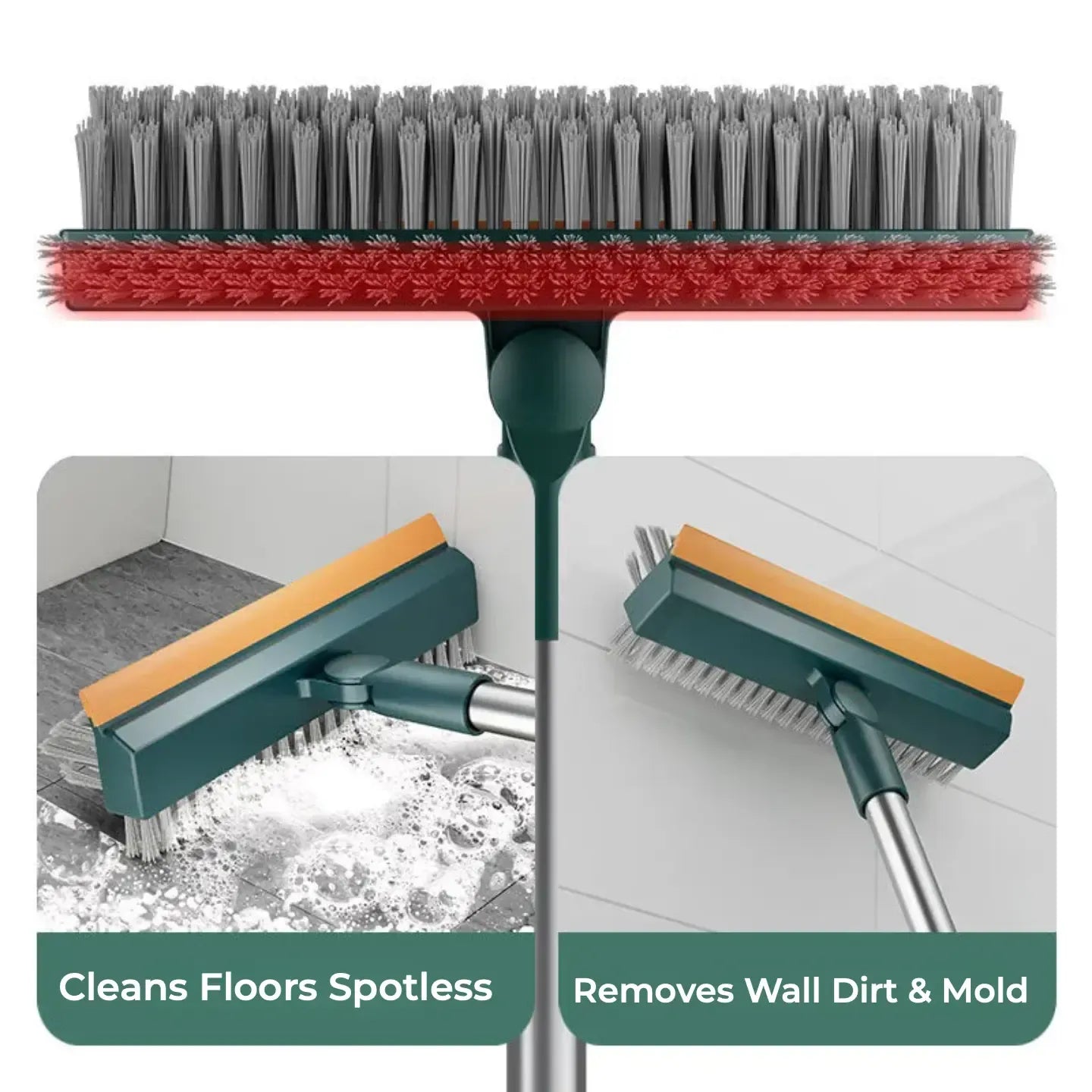 🏆Floor Scrub Brush with Long Handle, 3-in-1 Scrape and Heavy-Duty Stiff Bristle Floor Scrubber Brush with Squeegee for Cleaning Tile Wall Deck Bathroom Patio Garage Kitchen home kit - AD0