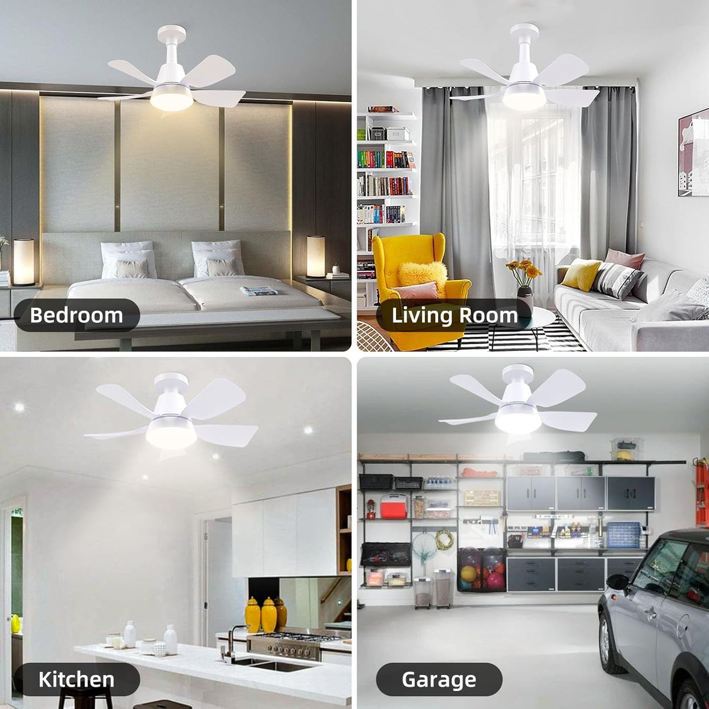 Socket Fan with Light and Remote, Socket Fan Light 3000K-6500K 3 Colors Dimmable, 5 Blades with Socket Extender,Portable Small Ceiling Fans-Rush