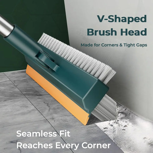🏆Floor Scrub Brush with Long Handle, 3-in-1 Scrape and Heavy-Duty Stiff Bristle Floor Scrubber Brush with Squeegee for Cleaning Tile Wall Deck Bathroom Patio Garage Kitchen home kit - AD0