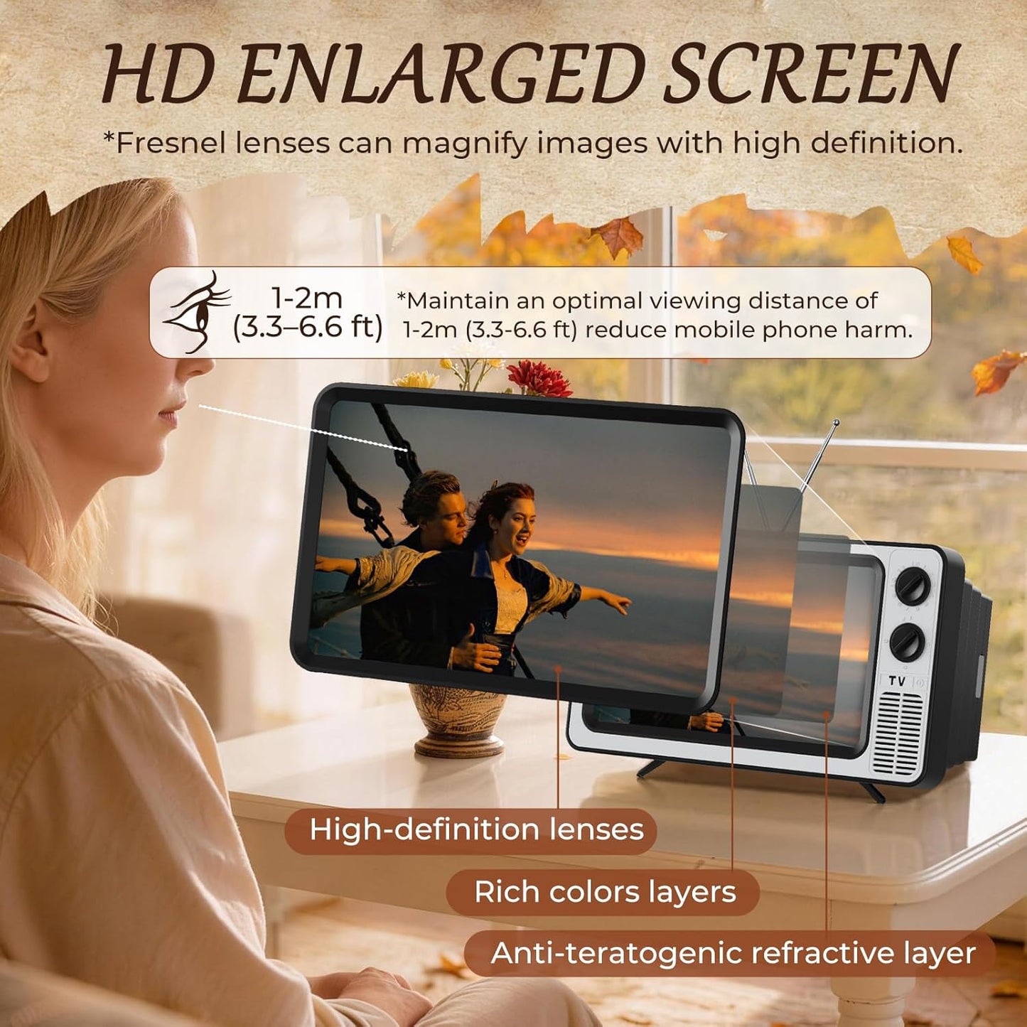 12' Screen Magnifier for Cell Phone-Retro TV Amplifier 3D HD Mobile Phone Screen Magnifying Enlarger-Rush