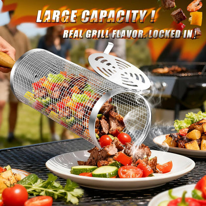 🍢Rolling BBQ Basket for Outdoor Grill: Barbecue Smoker Grilling Baskets-Rush