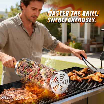 🍢Rolling BBQ Basket for Outdoor Grill: Barbecue Smoker Grilling Baskets-Rush