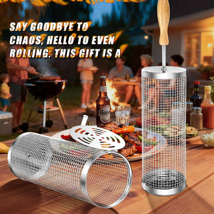🍢Rolling BBQ Basket for Outdoor Grill: Barbecue Smoker Grilling Baskets-Rush