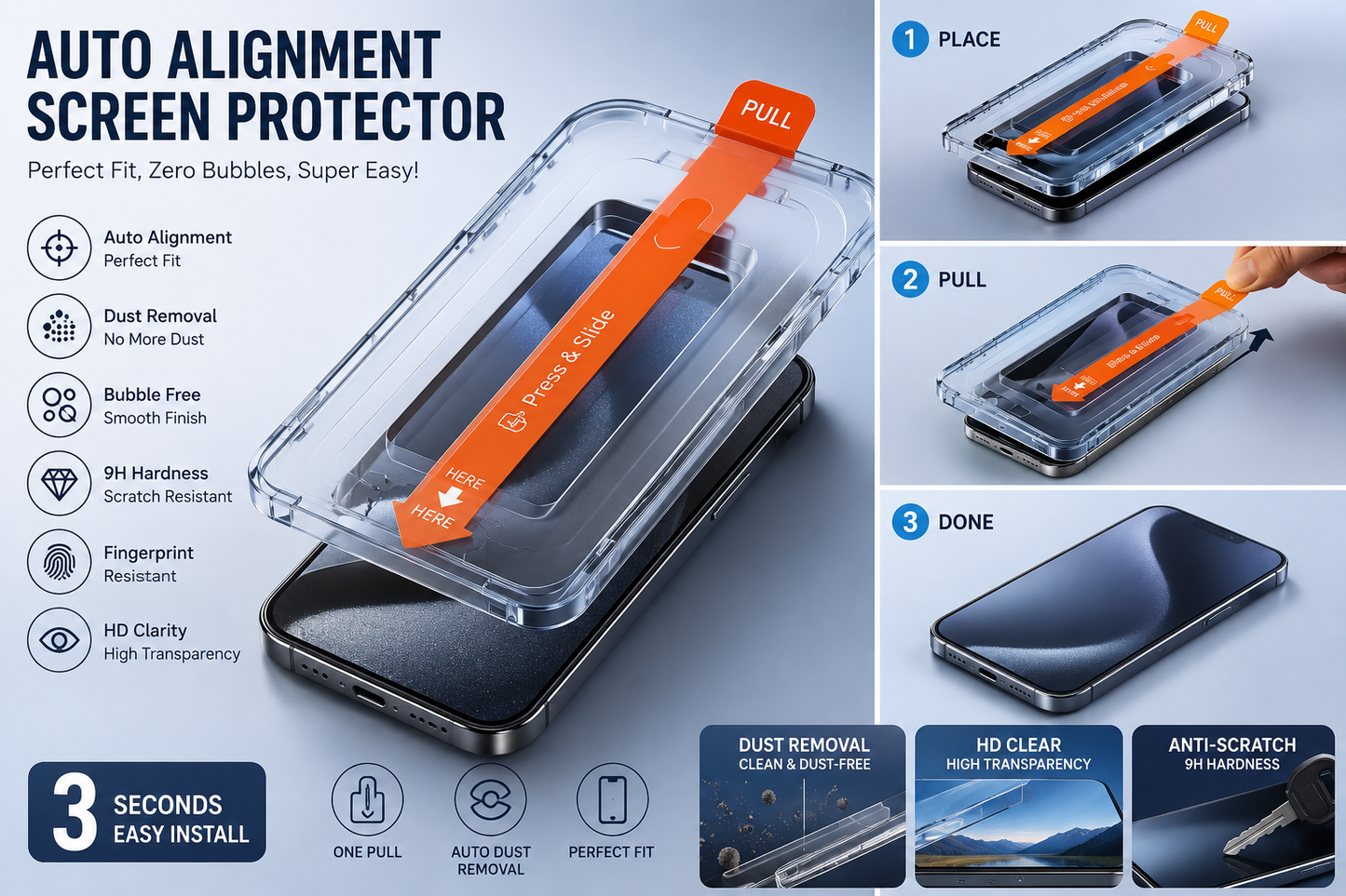 🔥 3-Second Auto Alignment Screen Protector | Bubble-Free & Dust-Free Installation-TOP1