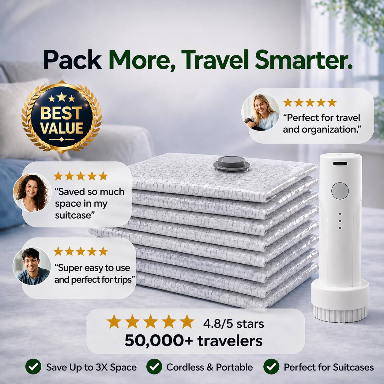 Cordless Travel Vacuum Storage Compression Bag Set-Rush