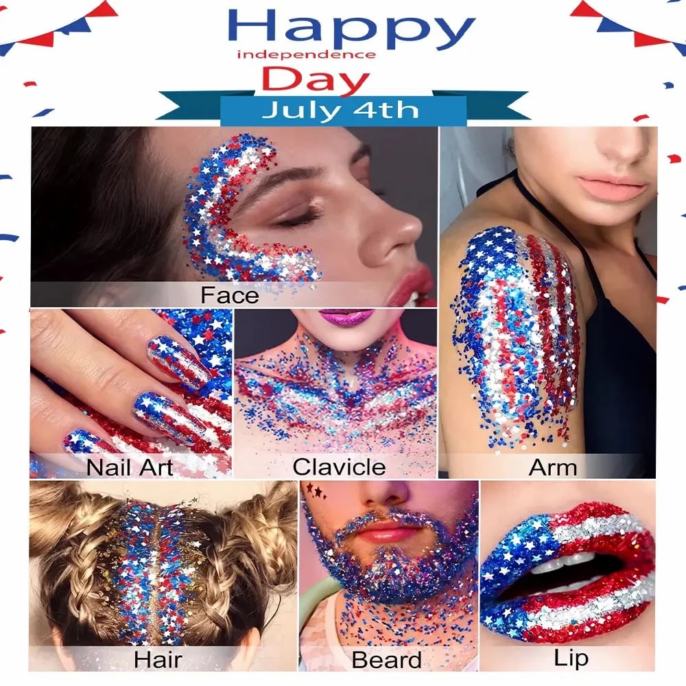 3-in-1 Patriotic Glow 😍 ✨ Red,   White & Blue Glitter Body Stick-Viral