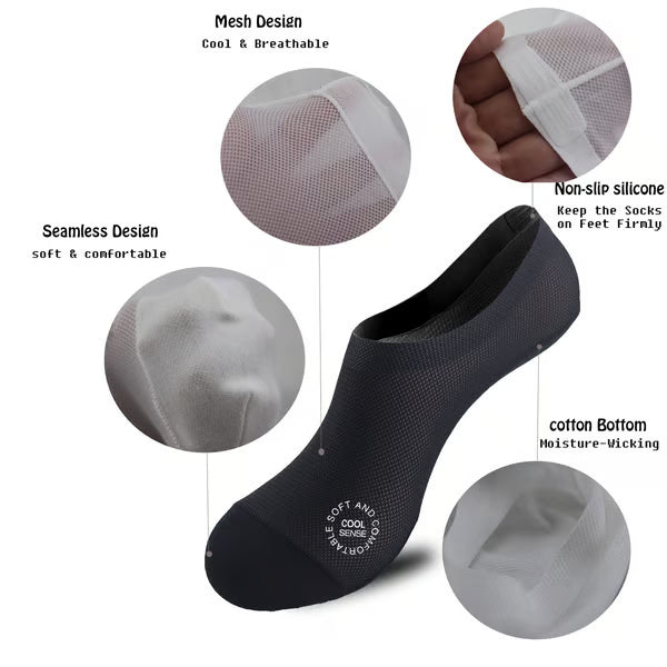 🔥6-Pair Invisible Grip Socks Pack 🧦 – Breathable Low-Cut Anti-Slip Sweat-Absorbing Design-Rush