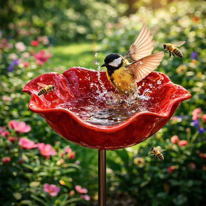 💖Garden Flower Bird Waterer🎁Handmade Metal Flower Garden Stake🐦-Finds
