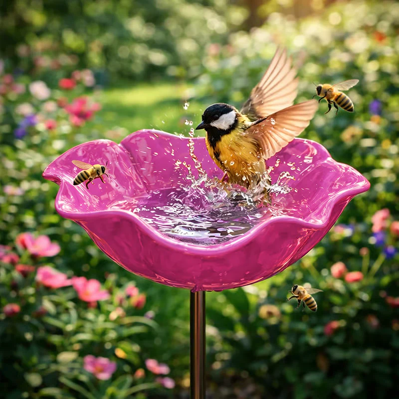 💖Garden Flower Bird Waterer🎁Handmade Metal Flower Garden Stake🐦-Finds