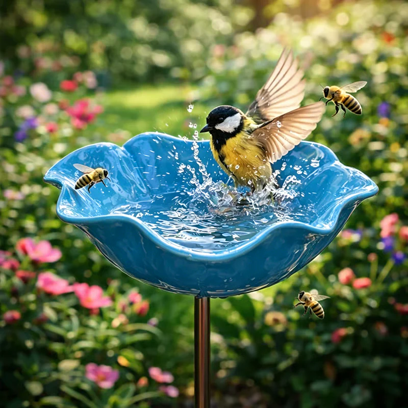 💖Garden Flower Bird Waterer🎁Handmade Metal Flower Garden Stake🐦-Finds