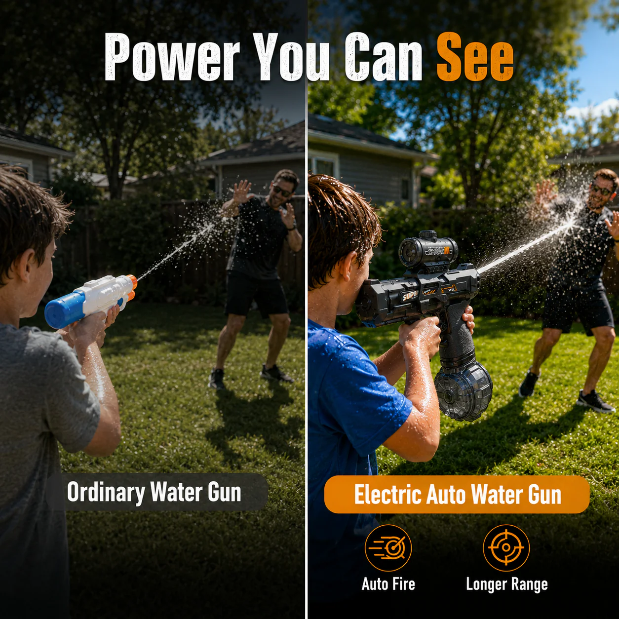 💧Glowing Electric Water Gun🔫, 32ft Range, 320cc Tank, Fun Summer Toy for All Ages-HG